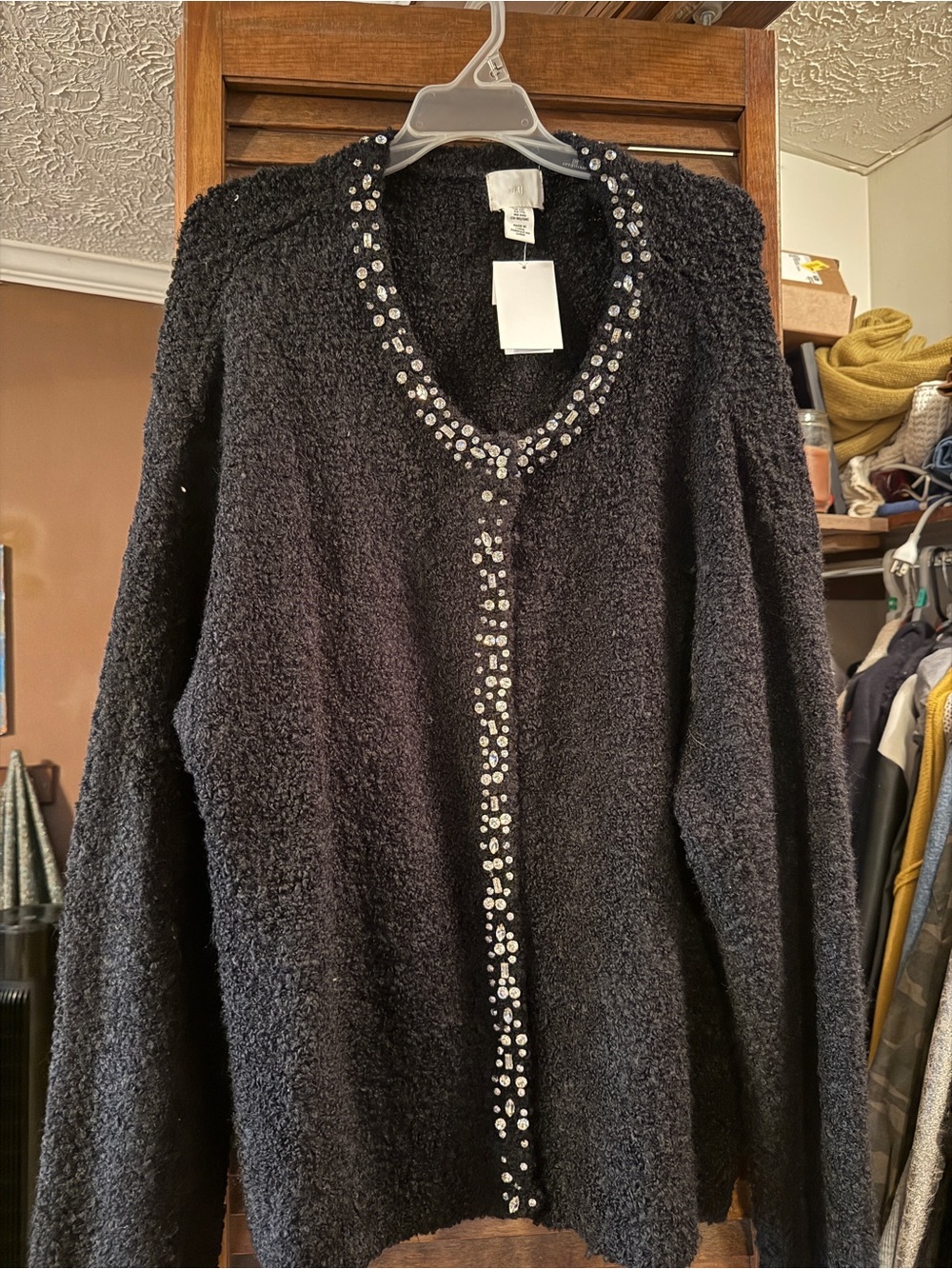H&M Black Sequin-Trim V-Neck Cardigan